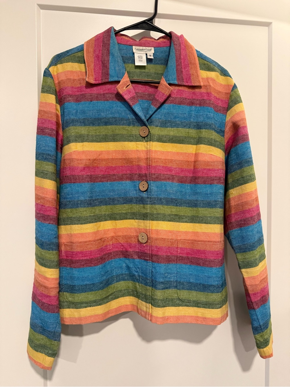 Coldwater Creek Rainbow/Multicolor Striped Button-Front Linen Jacket